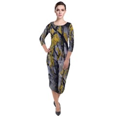 Rock Wall Crevices Geology Pattern Shapes Texture Quarter Sleeve Midi Velour Bodycon Dress by artworkshop