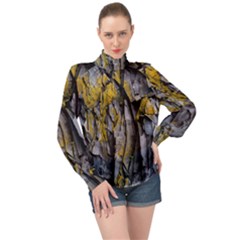 Rock Wall Crevices Geology Pattern Shapes Texture High Neck Long Sleeve Chiffon Top by artworkshop