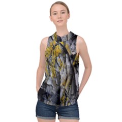 Rock Wall Crevices Geology Pattern Shapes Texture High Neck Satin Top