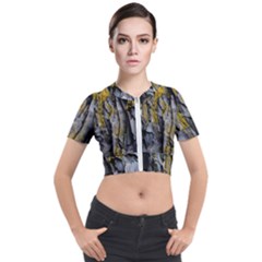 Rock Wall Crevices Geology Pattern Shapes Texture Short Sleeve Cropped Jacket by artworkshop