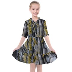 Rock Wall Crevices Geology Pattern Shapes Texture Kids  All Frills Chiffon Dress by artworkshop