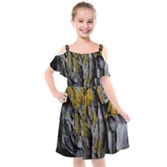 Rock Wall Crevices Geology Pattern Shapes Texture Kids  Cut Out Shoulders Chiffon Dress by artworkshop