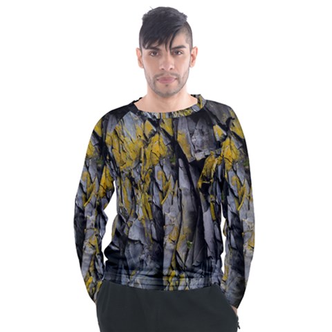 Rock Wall Crevices Geology Pattern Shapes Texture Men s Long Sleeve Raglan Tee by artworkshop