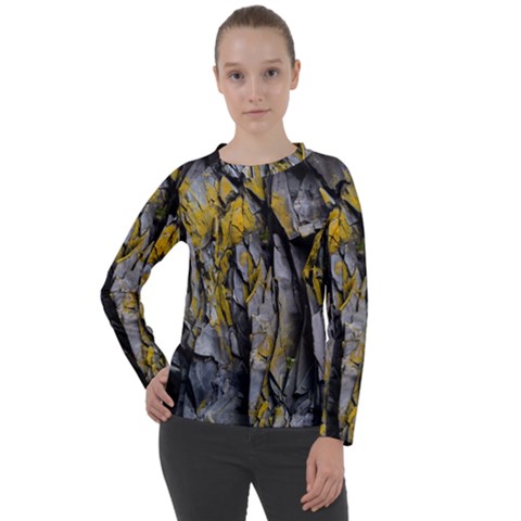 Rock Wall Crevices Geology Pattern Shapes Texture Women s Long Sleeve Raglan Tee by artworkshop