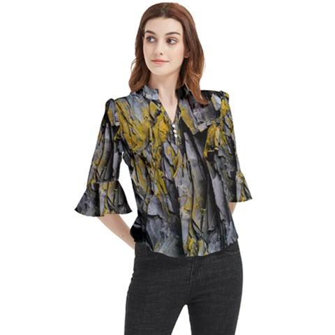 Rock Wall Crevices Geology Pattern Shapes Texture Loose Horn Sleeve Chiffon Blouse by artworkshop