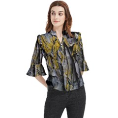 Rock Wall Crevices Geology Pattern Shapes Texture Loose Horn Sleeve Chiffon Blouse