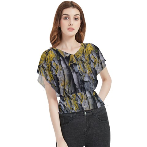 Rock Wall Crevices Geology Pattern Shapes Texture Butterfly Chiffon Blouse by artworkshop