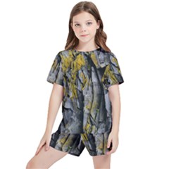 Rock Wall Crevices Geology Pattern Shapes Texture Kids  Tee And Sports Shorts Set by artworkshop