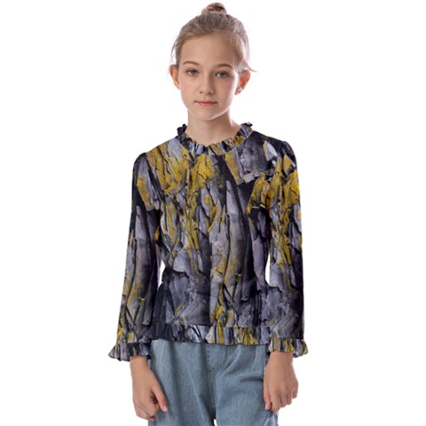 Rock Wall Crevices Geology Pattern Shapes Texture Kids  Frill Detail Tee by artworkshop