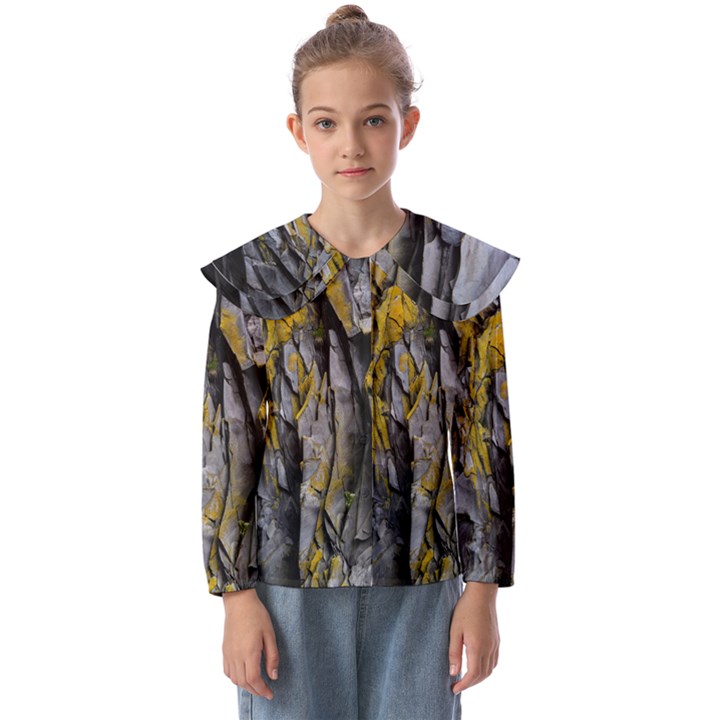 Rock Wall Crevices Geology Pattern Shapes Texture Kids  Peter Pan Collar Blouse