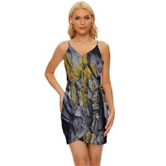 Rock Wall Crevices Geology Pattern Shapes Texture Wrap Tie Front Dress by artworkshop