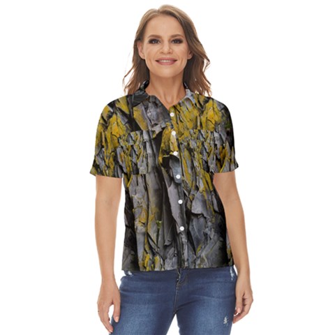 Rock Wall Crevices Geology Pattern Shapes Texture Women s Short Sleeve Double Pocket Shirt by artworkshop