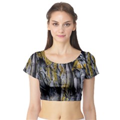 Rock Wall Crevices Geology Pattern Shapes Texture Short Sleeve Crop Top