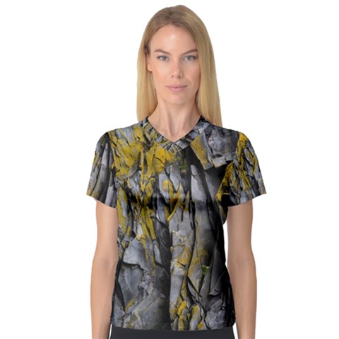 Rock Wall Crevices Geology Pattern Shapes Texture V-neck Sport Mesh Tee by artworkshop