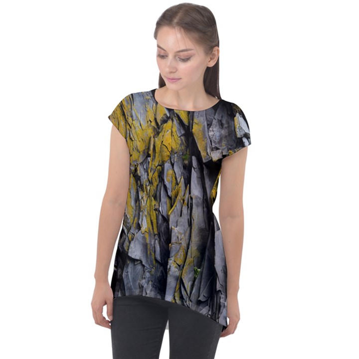 Rock Wall Crevices Geology Pattern Shapes Texture Cap Sleeve High Low Top