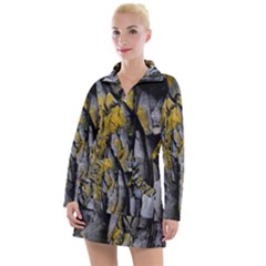 Rock Wall Crevices Geology Pattern Shapes Texture Women s Long Sleeve Casual Dress by artworkshop