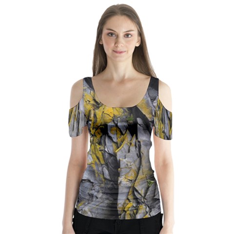 Rock Wall Crevices Geology Pattern Shapes Texture Butterfly Sleeve Cutout Tee  by artworkshop