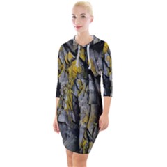 Rock Wall Crevices Geology Pattern Shapes Texture Quarter Sleeve Hood Bodycon Dress by artworkshop