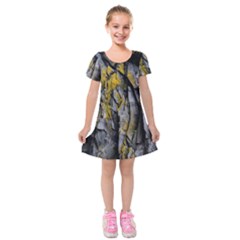 Rock Wall Crevices Geology Pattern Shapes Texture Kids  Short Sleeve Velvet Dress by artworkshop