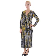 Rock Wall Crevices Geology Pattern Shapes Texture Velvet Maxi Wrap Dress