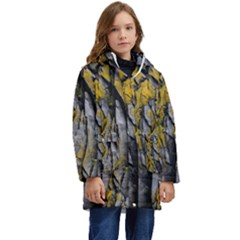 Rock Wall Crevices Geology Pattern Shapes Texture Kid s Hooded Longline Puffer Jacket by artworkshop