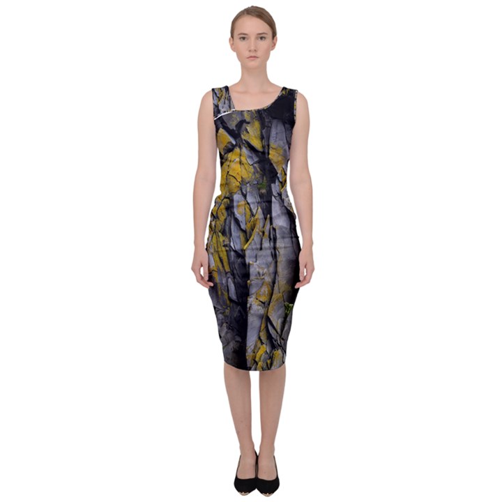 Rock Wall Crevices Geology Pattern Shapes Texture Sleeveless Pencil Dress