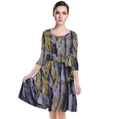 Rock Wall Crevices Geology Pattern Shapes Texture Quarter Sleeve Waist Band Dress by artworkshop