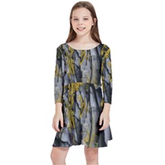 Rock Wall Crevices Geology Pattern Shapes Texture Kids  Quarter Sleeve Skater Dress by artworkshop