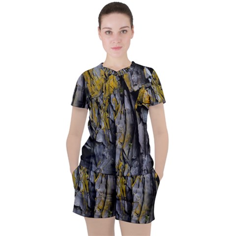 Rock Wall Crevices Geology Pattern Shapes Texture Women s Tee And Shorts Set by artworkshop