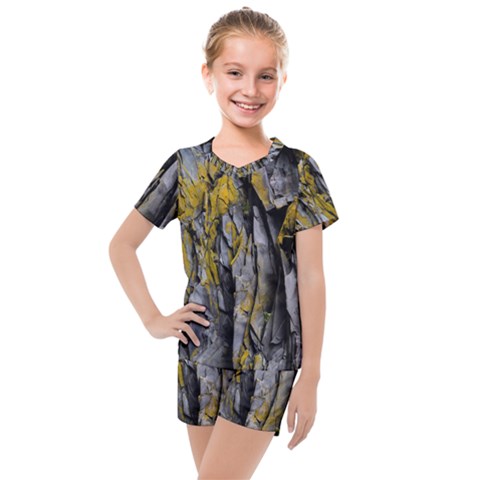 Rock Wall Crevices Geology Pattern Shapes Texture Kids  Mesh Tee And Shorts Set by artworkshop