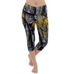 Rock Wall Crevices Geology Pattern Shapes Texture Lightweight Velour Capri Yoga Leggings by artworkshop