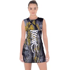 Rock Wall Crevices Geology Pattern Shapes Texture Lace Up Front Bodycon Dress by artworkshop