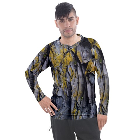 Rock Wall Crevices Geology Pattern Shapes Texture Men s Pique Long Sleeve Tee by artworkshop