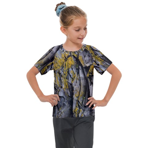 Rock Wall Crevices Geology Pattern Shapes Texture Kids  Mesh Piece Tee by artworkshop