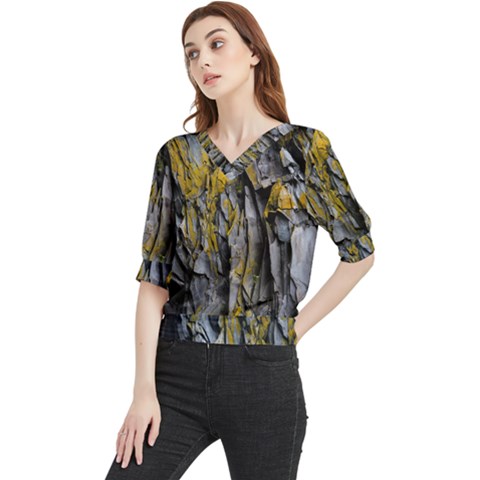 Rock Wall Crevices Geology Pattern Shapes Texture Quarter Sleeve Blouse by artworkshop