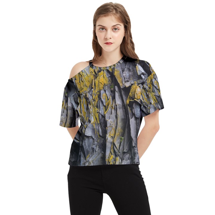 Rock Wall Crevices Geology Pattern Shapes Texture One Shoulder Cut Out Tee