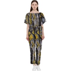 Rock Wall Crevices Geology Pattern Shapes Texture Batwing Lightweight Chiffon Jumpsuit by artworkshop