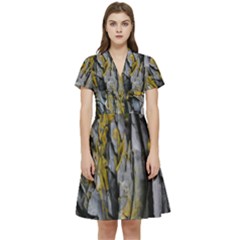 Rock Wall Crevices Geology Pattern Shapes Texture Short Sleeve Waist Detail Dress by artworkshop