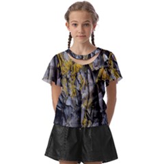 Rock Wall Crevices Geology Pattern Shapes Texture Kids  Front Cut Tee by artworkshop