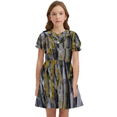 Rock Wall Crevices Geology Pattern Shapes Texture Kids  Bow Tie Puff Sleeve Dress