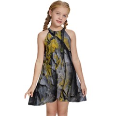 Rock Wall Crevices Geology Pattern Shapes Texture Kids  Halter Collar Waist Tie Chiffon Dress by artworkshop