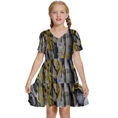 Rock Wall Crevices Geology Pattern Shapes Texture Kids  Short Sleeve Tiered Mini Dress