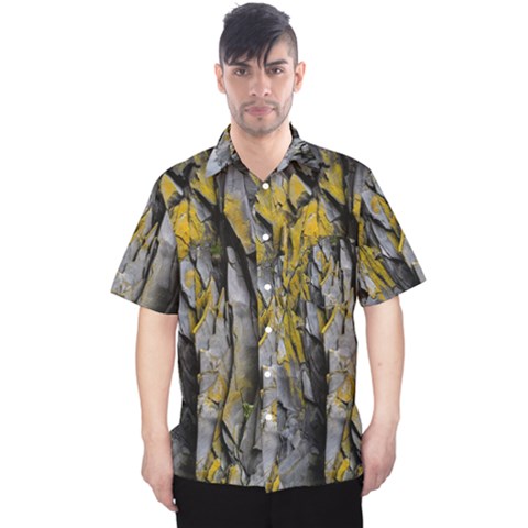 Rock Wall Crevices Geology Pattern Shapes Texture Men s Hawaii Shirt by artworkshop