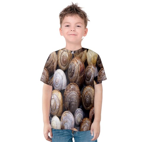 Snail Shells Pattern Arianta Arbustorum Kids  Cotton Tee by artworkshop