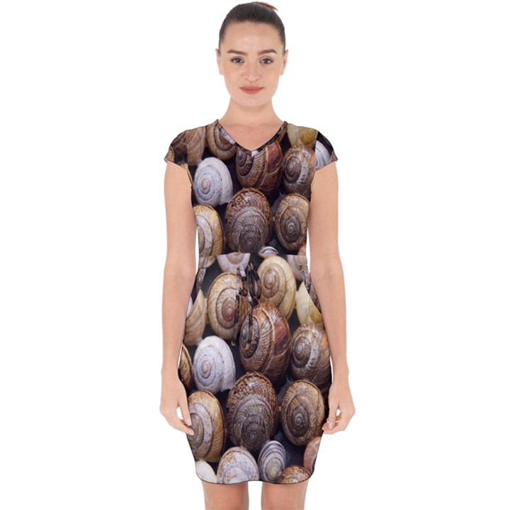 Snail Shells Pattern Arianta Arbustorum Capsleeve Drawstring Dress 