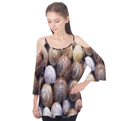 Snail Shells Pattern Arianta Arbustorum Flutter Sleeve Tee  by artworkshop