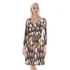 Snail Shells Pattern Arianta Arbustorum Long Sleeve Velvet Front Wrap Dress by artworkshop