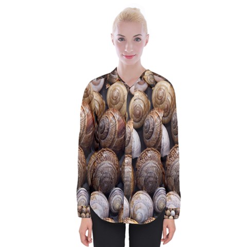 Snail Shells Pattern Arianta Arbustorum Womens Long Sleeve Shirt by artworkshop