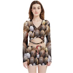 Snail Shells Pattern Arianta Arbustorum Velvet Wrap Crop Top And Shorts Set by artworkshop