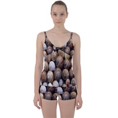 Snail Shells Pattern Arianta Arbustorum Tie Front Two Piece Tankini by artworkshop